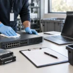 Netzwerkgerät und Speichermedien an einem Arbeitsplatz zur Außerbetriebnahme