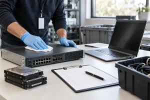 Netzwerkgerät und Speichermedien an einem Arbeitsplatz zur Außerbetriebnahme